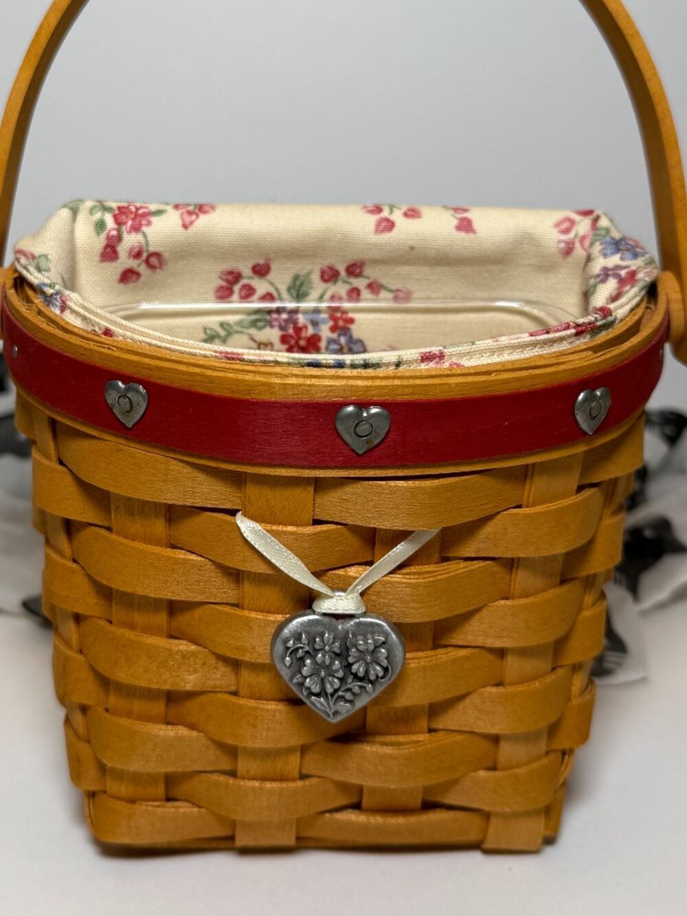 2001 Unused Love Notes Longaberger Basket Protector Insert Floral Liner Hearts